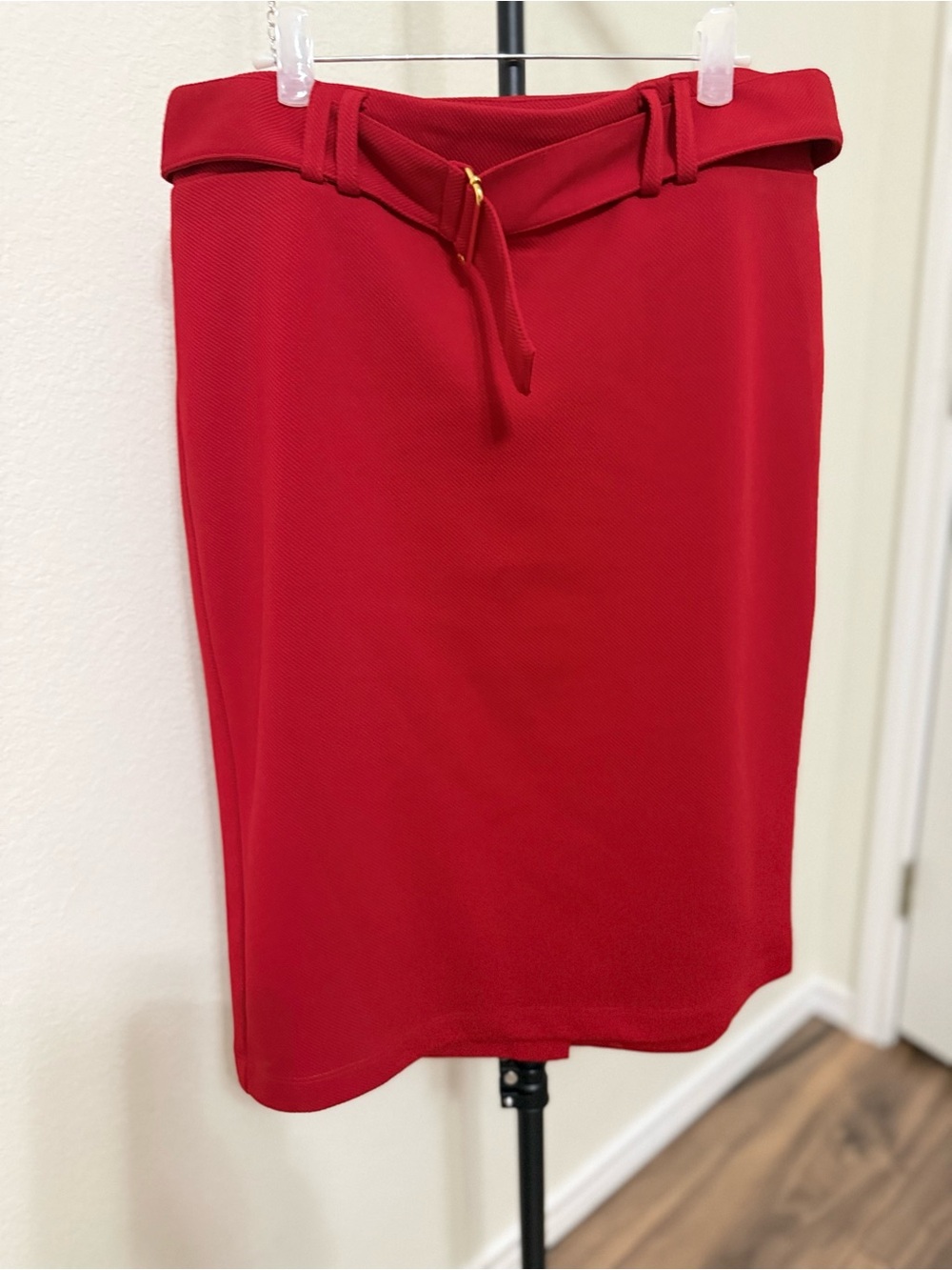 Soho Red Pencil Skirt with Waist Belt Detail